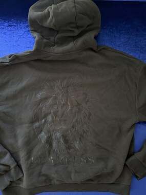 Urban Edge Black Lion Fearless Embroidered Fleece Hoodie Sweatshirt Mens 3XL